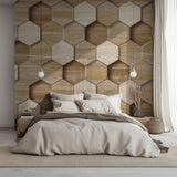 Tapet personalizat Mozaic cu mosaic ceramic 3D ce ilustreaza textura de lemn - WOOD TILES