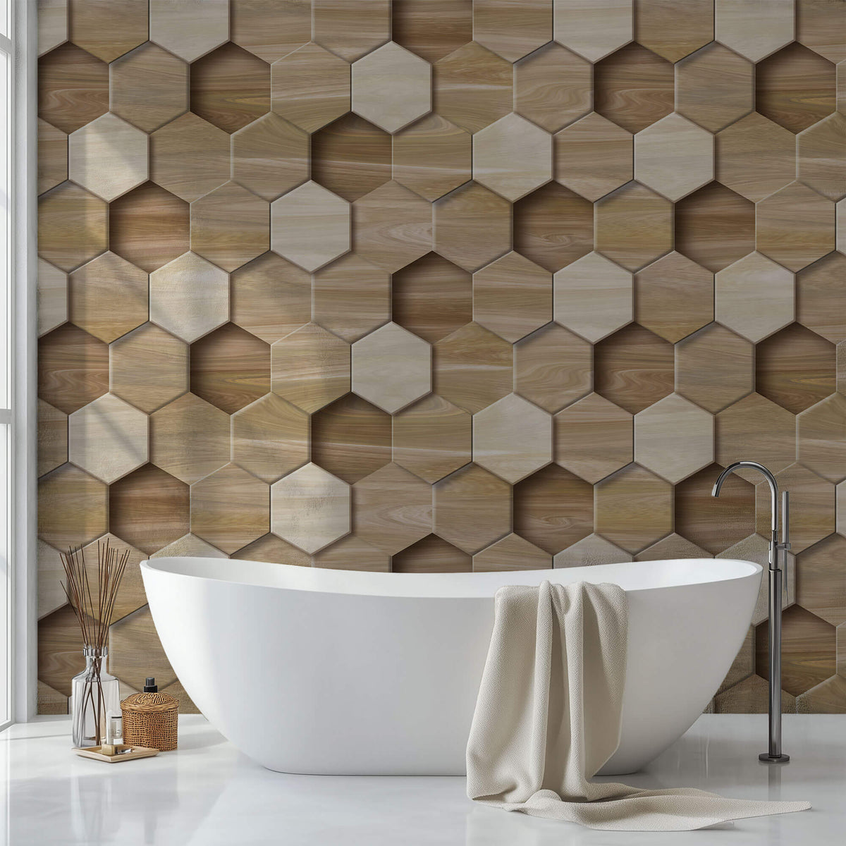 Tapet personalizat Mozaic cu mosaic ceramic 3D ce ilustreaza textura de lemn - WOOD TILES
