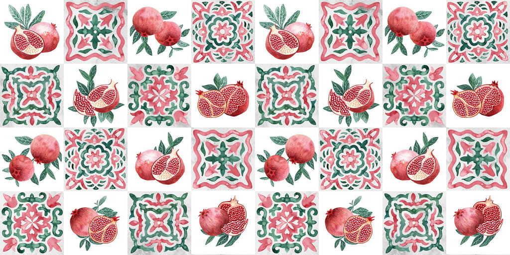 Tapet personalizat Mozaic cu mosaic fructat cu rodii - POMEGRANATE TILES