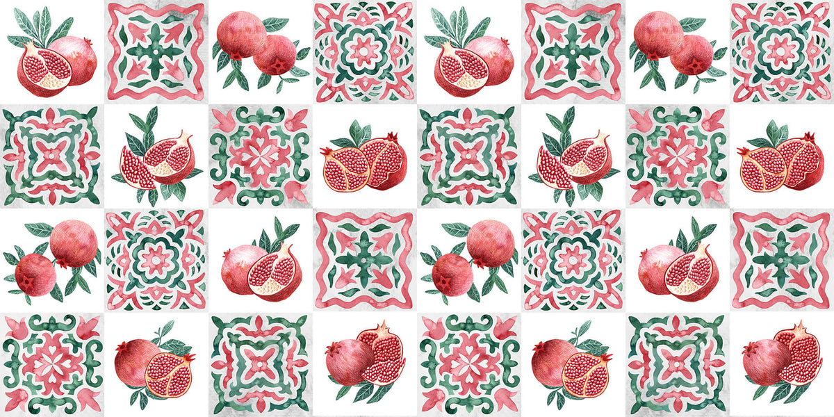 Tapet personalizat Mozaic cu mosaic fructat cu rodii - POMEGRANATE TILES