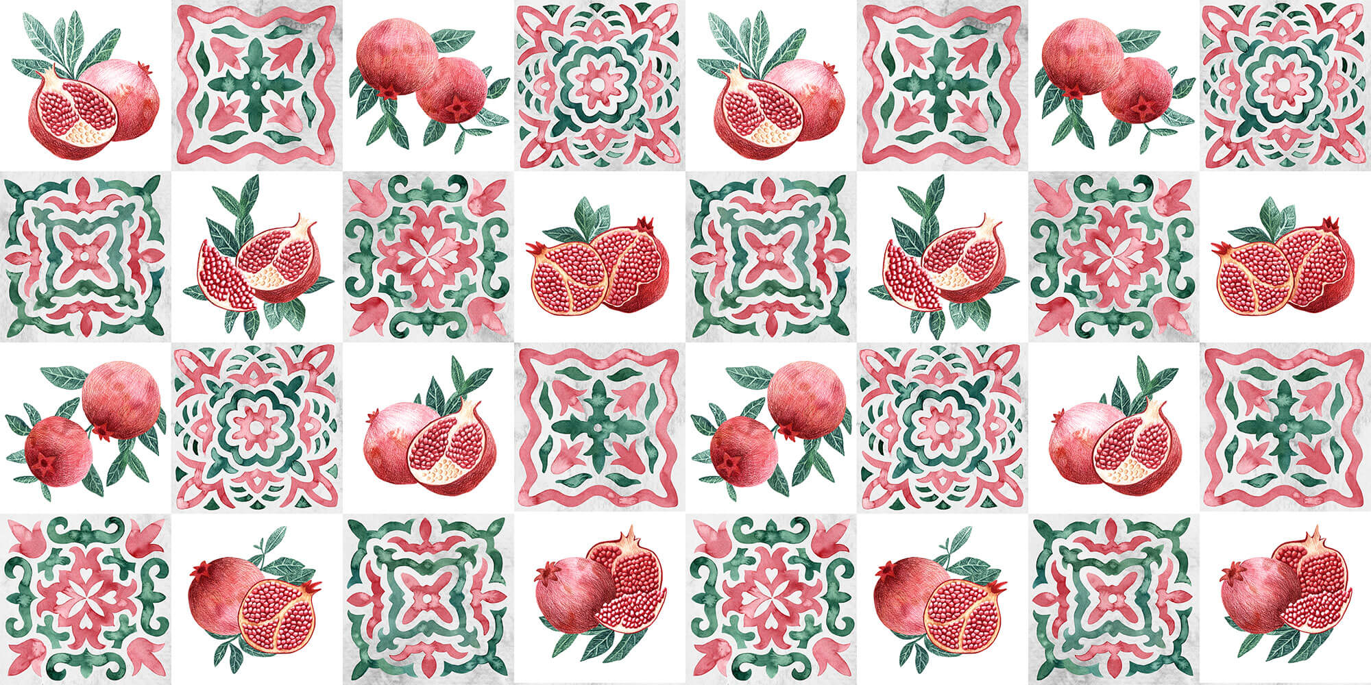 Tapet personalizat Mozaic cu mosaic fructat cu rodii - POMEGRANATE TILES