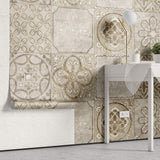 Tapet personalizat Mozaic cu elemente florale in nuante de bej granit - ANCIENT TILES