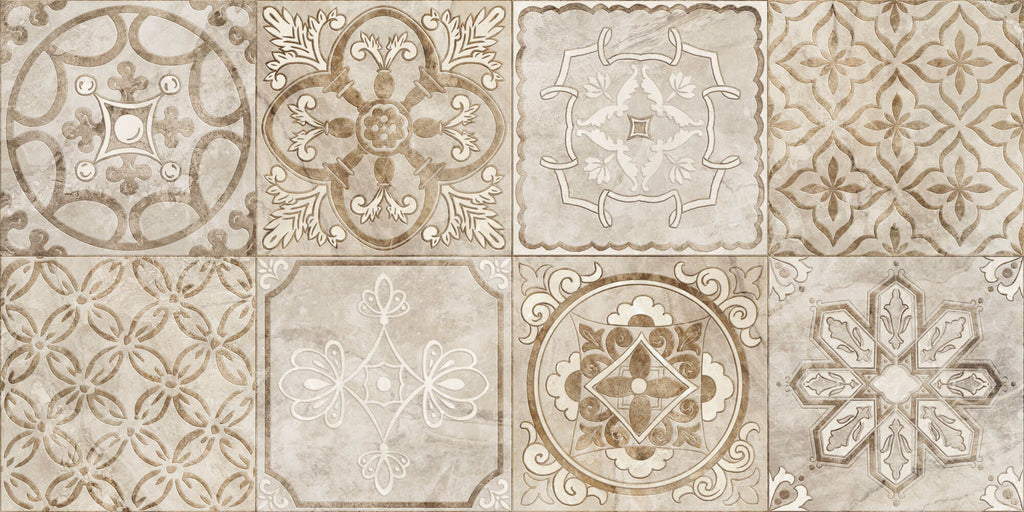 Tapet personalizat Mozaic cu elemente florale in nuante de bej granit - ANCIENT TILES