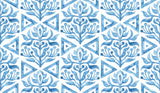 Tapet personalizat Mozaic cu elemente florale in nuante de albastru watercolor - BLUE TRIANGLE TILES