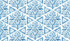 Tapet personalizat Mozaic cu elemente florale in nuante de albastru watercolor - BLUE TRIANGLE TILES