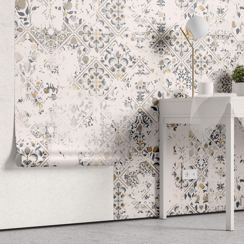 Tapet personalizat Mozaic cu mosaic in nuante de crem - VINTAGE KITCHEN