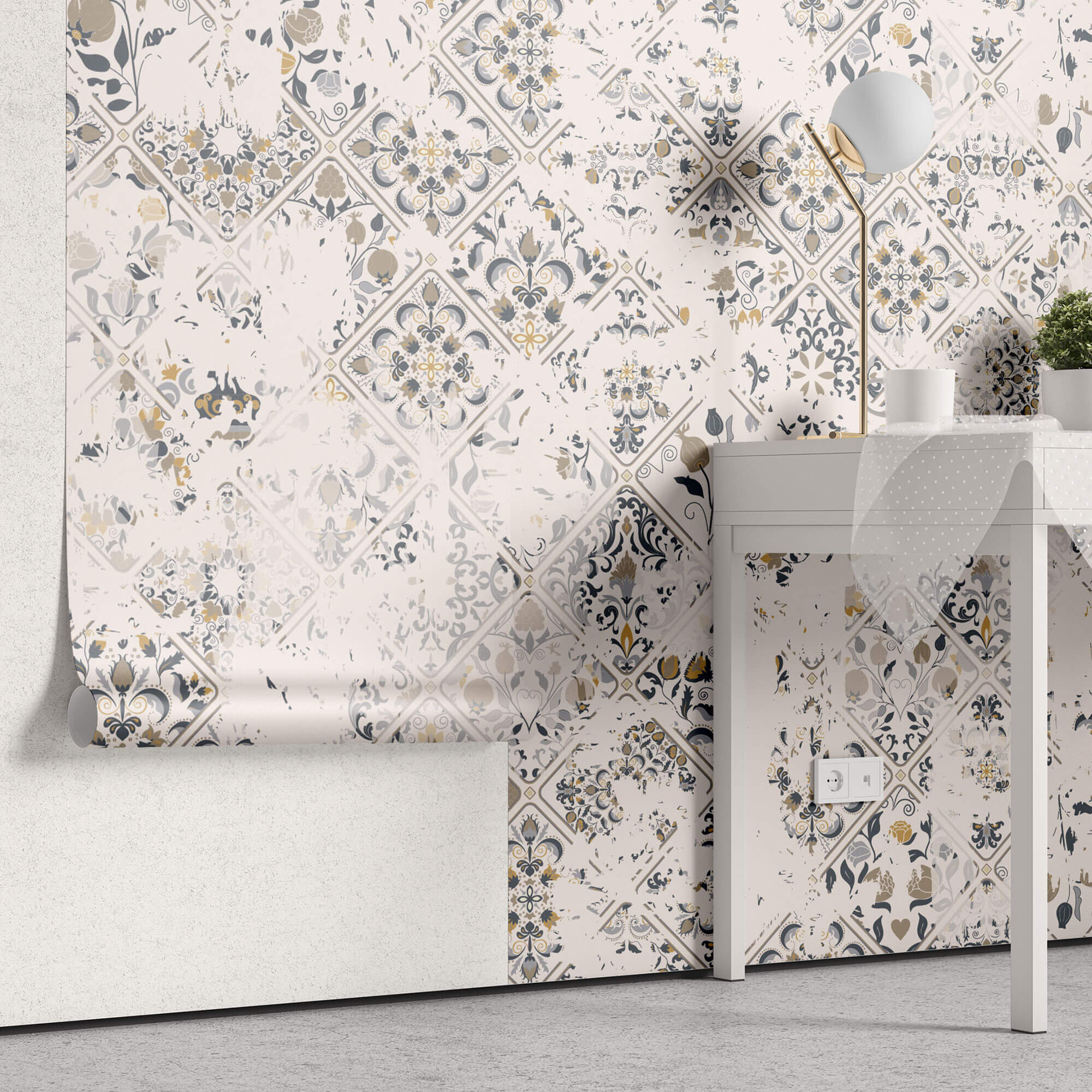 Tapet personalizat Mozaic cu mosaic in nuante de crem - VINTAGE KITCHEN