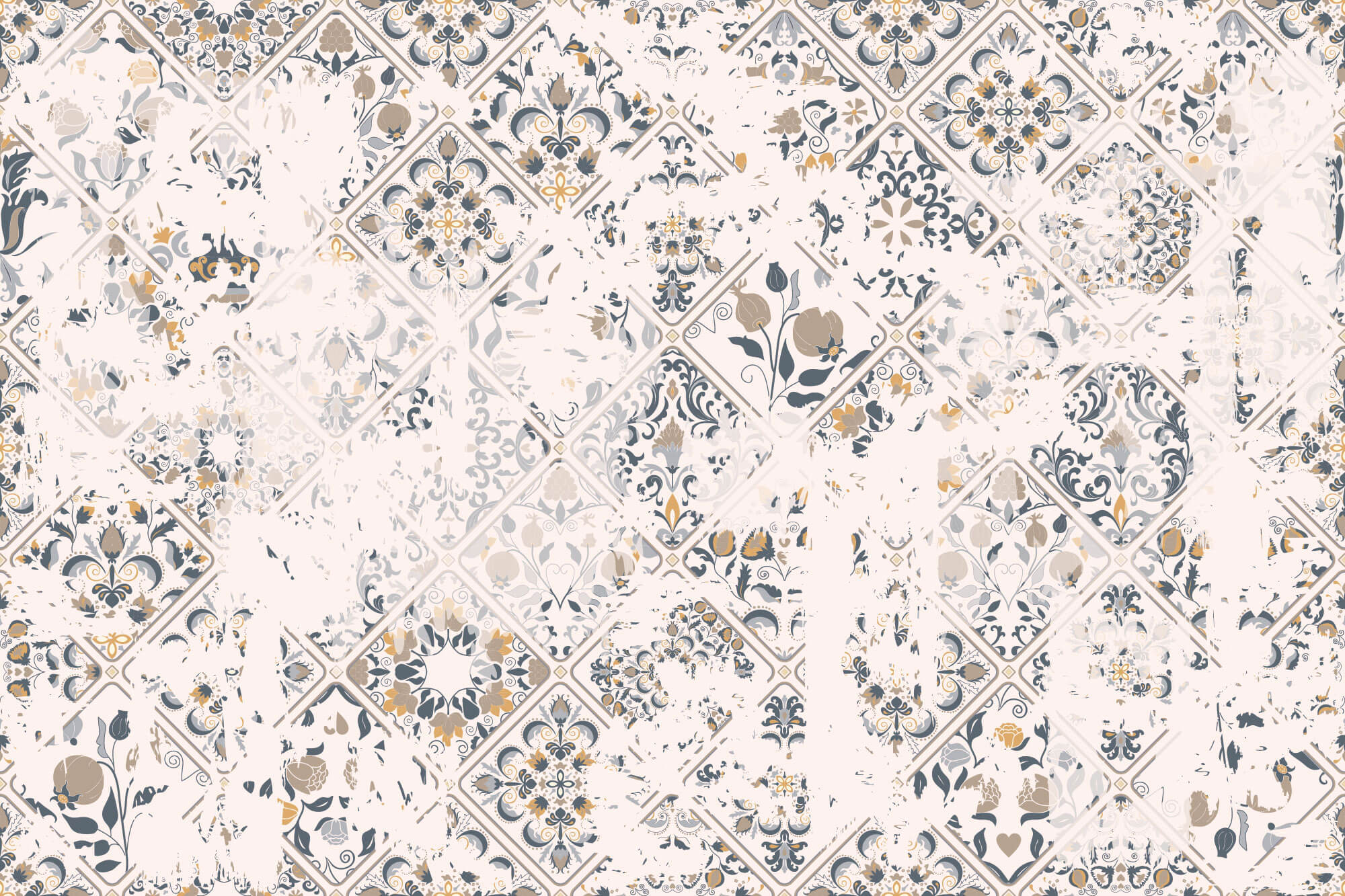 Tapet personalizat Mozaic cu mosaic in nuante de crem - VINTAGE KITCHEN