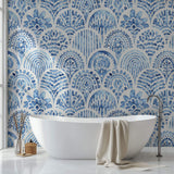 Tapet personalizat Mozaic cu mosaic albastru in nuante de albastru watercolor - BLUE ARCHES TILES