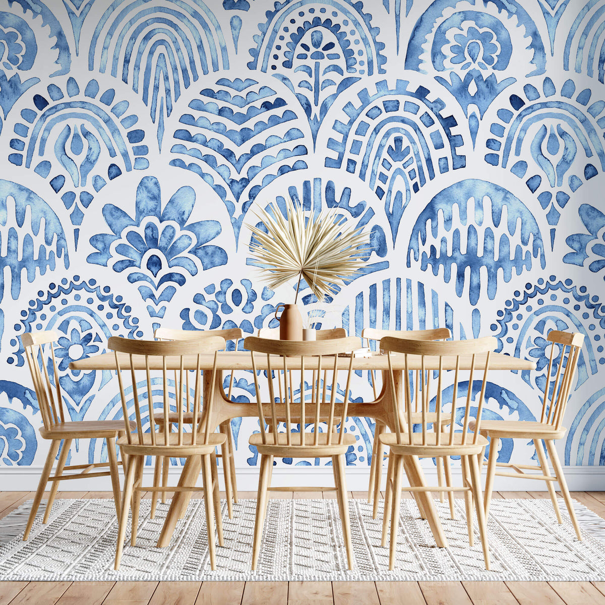 Tapet personalizat Mozaic cu mosaic albastru in nuante de albastru watercolor - BLUE ARCHES TILES
