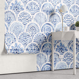 Tapet personalizat Mozaic cu mosaic albastru in nuante de albastru watercolor - BLUE ARCHES TILES
