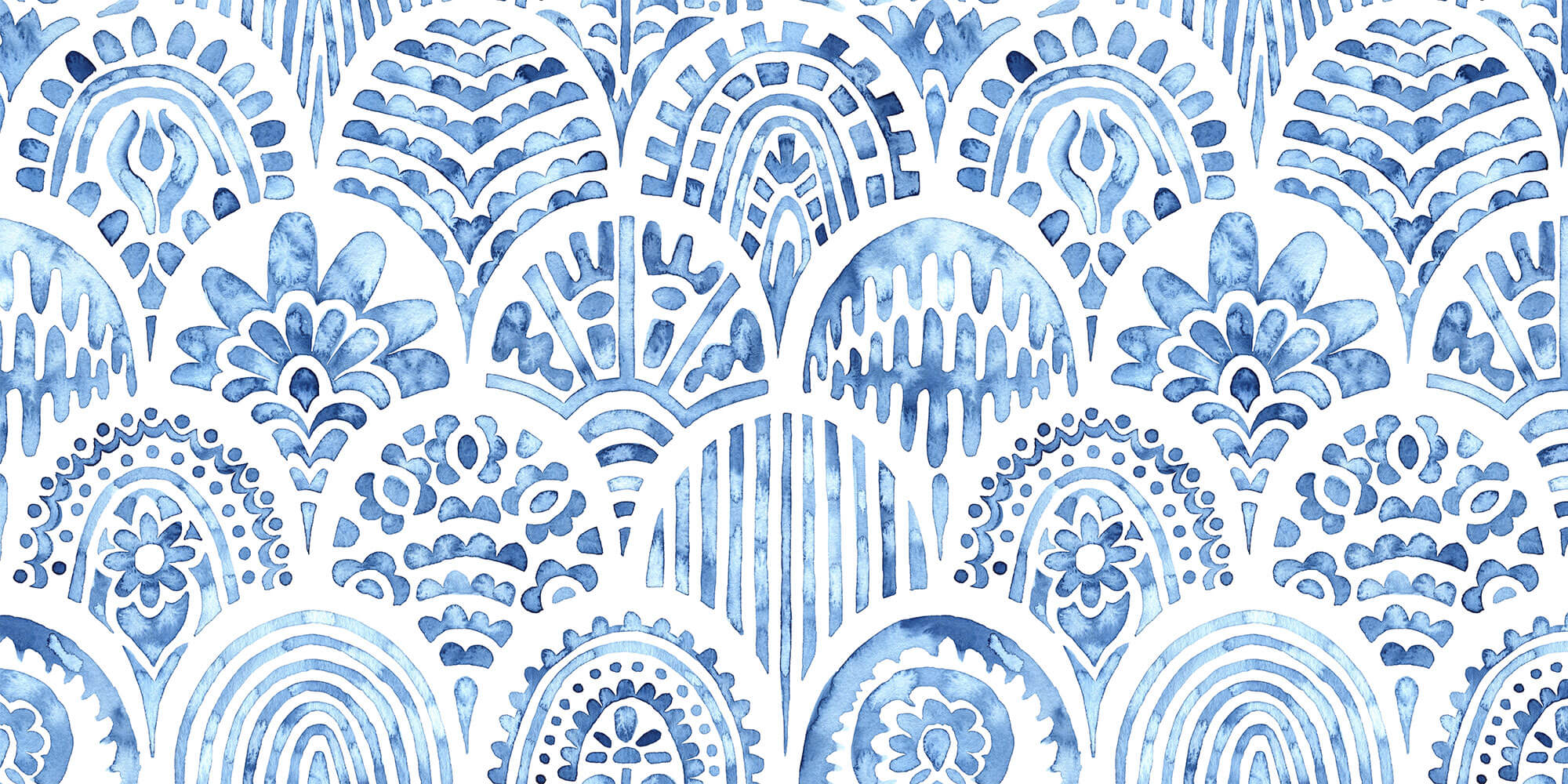 Tapet personalizat Mozaic cu mosaic albastru in nuante de albastru watercolor - BLUE ARCHES TILES