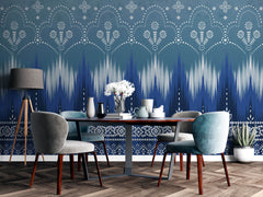 Tapet personalizat Mozaic cu motive indiene in nuante de albastru - BLUE MUMBAI