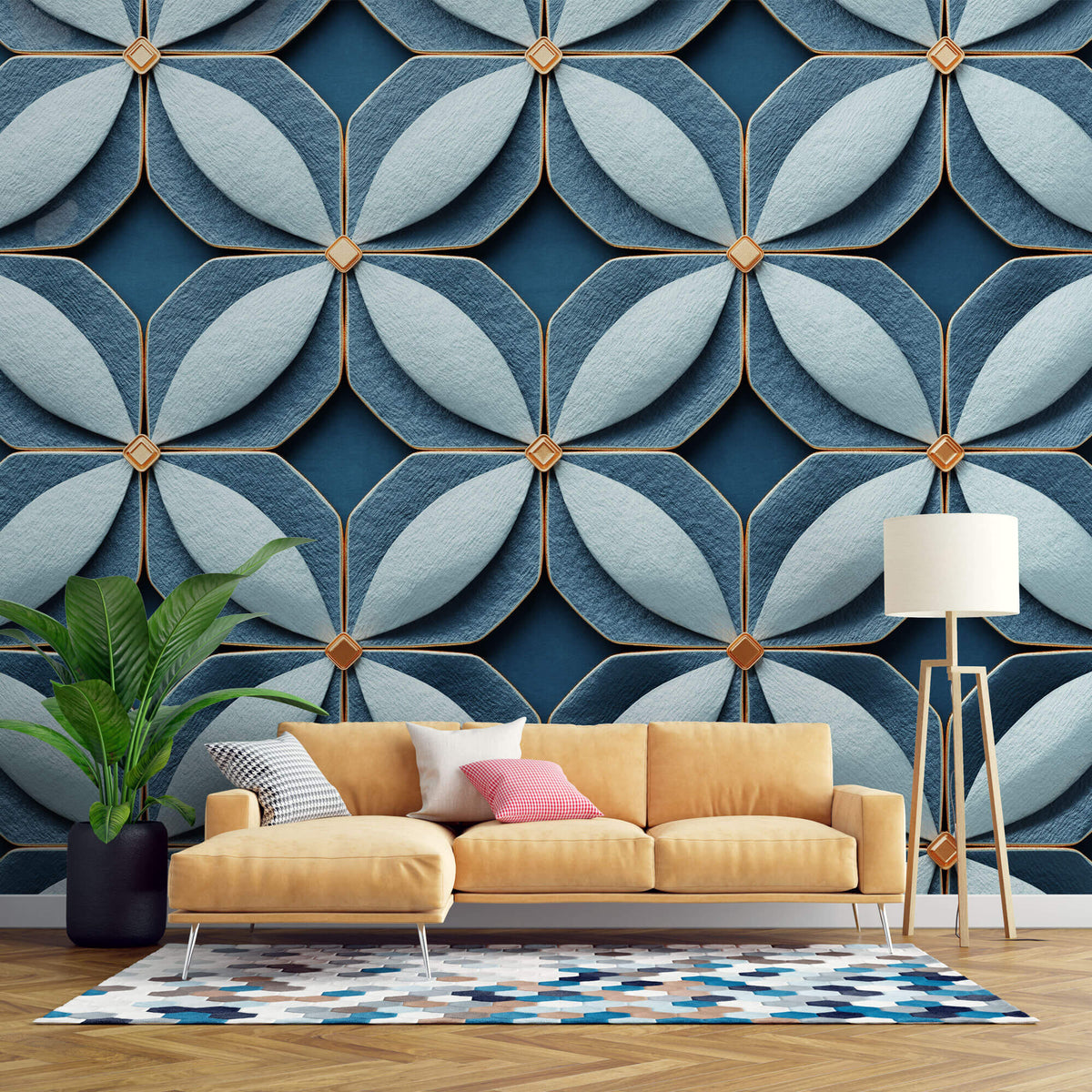 Tapet personalizat Mozaic cu elemente florale 3D - 3D FLOWER TILES