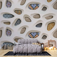 Tapet personalizat Mozaic cu perete 3D si elemente de mosaic colorat - STONE MOSAIQUE
