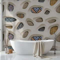 Tapet personalizat Mozaic cu perete 3D si elemente de mosaic colorat - STONE MOSAIQUE