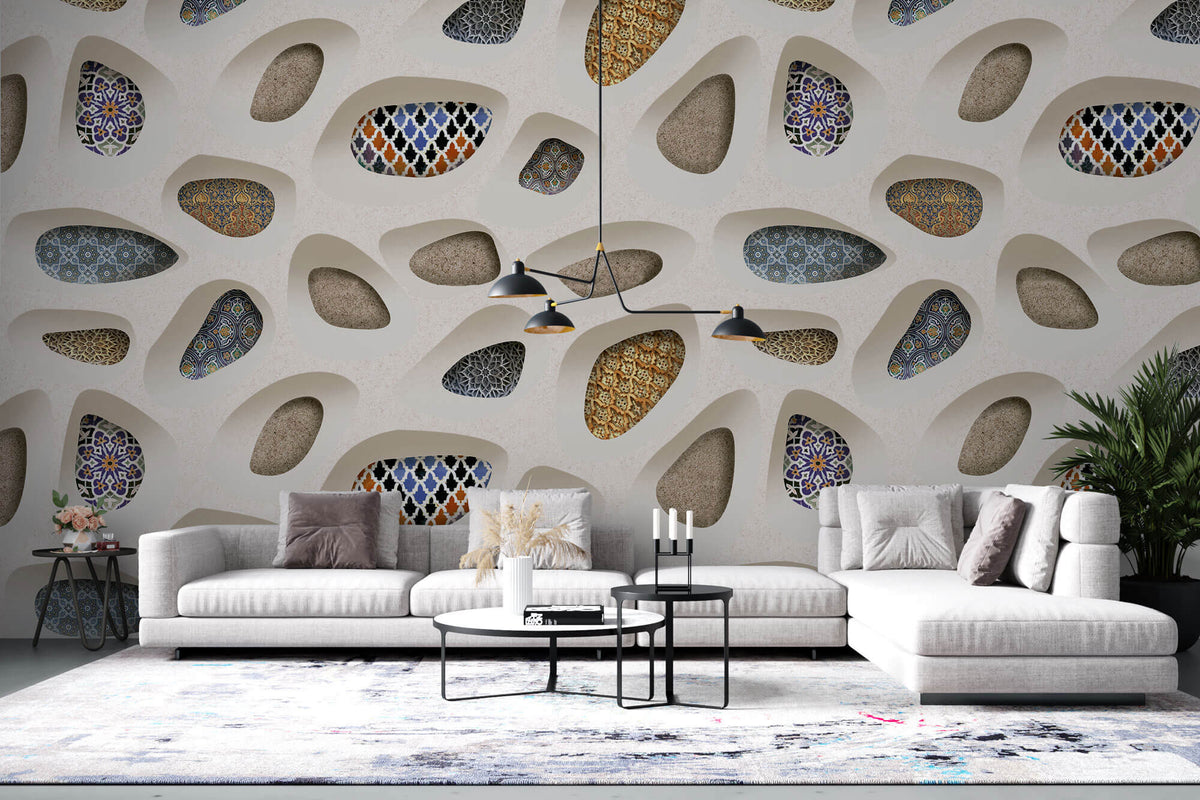 Tapet personalizat Mozaic cu perete 3D si elemente de mosaic colorat - STONE MOSAIQUE
