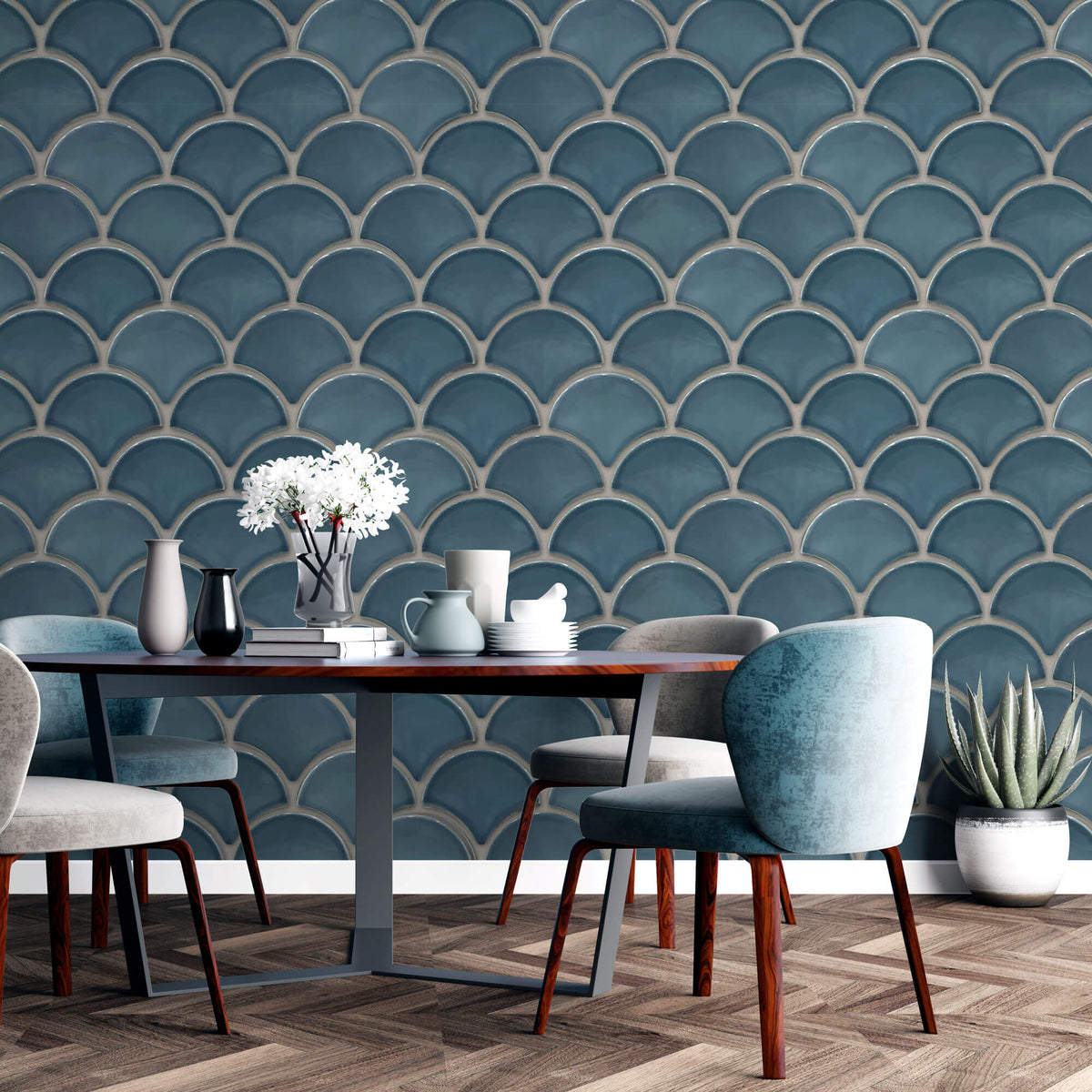 Tapet personalizat Mozaic cu mosaic ceramic albastru - BLUE SHELL MOSAIC