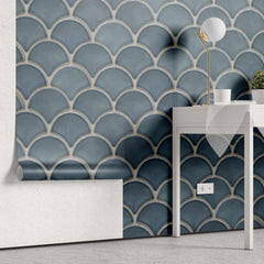 Tapet personalizat Mozaic cu mosaic ceramic albastru - BLUE SHELL MOSAIC