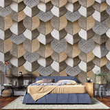 Tapet personalizat Mozaic cu frunze in nuante de bej granit - 3D BROWN LEAVES