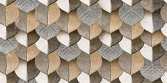 Tapet personalizat Mozaic cu frunze in nuante de bej granit - 3D BROWN LEAVES
