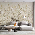 Tapet personalizat oriental cu cocori japonezi zburand printre plante de stuf reed cranes