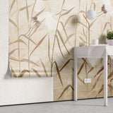 Tapet personalizat oriental cu cocori japonezi zburand printre plante de stuf reed cranes