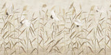 Tapet personalizat oriental cu cocori japonezi zburand printre plante de stuf reed cranes