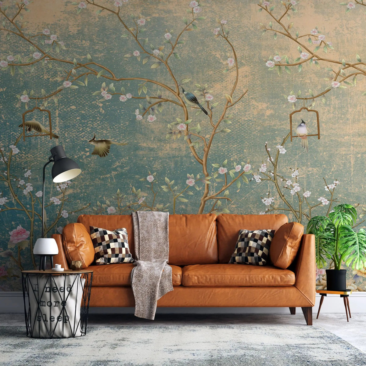 Fototapet personalizat zen oriental cu motive chinezesti in stil chinoiserie vintage in nuante calde vintage chinoiserie