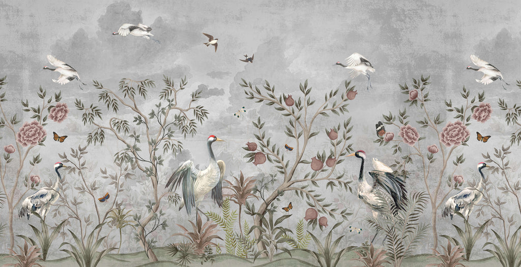 Tapet personalizat - GRAYSCALE ORIENTAL BIRDS