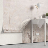 Tapet personalizat zen oriental cu pauni albi pe un fundal roz paled pink zen