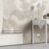 Tapet personalizat zen oriental cu pene albe pe un fundal bej feathers
