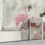 Tapet personalizat zen oriental cu pasari flamingo roz pe un fundal vernil minty flamingo