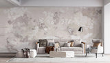 Tapet personalizat zen oriental cu flori albe pe un fundal bej deschis serenity light