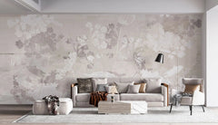 Tapet personalizat zen oriental cu flori albe pe un fundal bej deschis serenity light