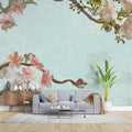 Tapet personalizat zen oriental cu flori de cries inflorite pe un fundal verde menta minty cherry blossom