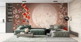 Tapet personalizat zen oriental cu pasari orientale si flori rosii lover birds