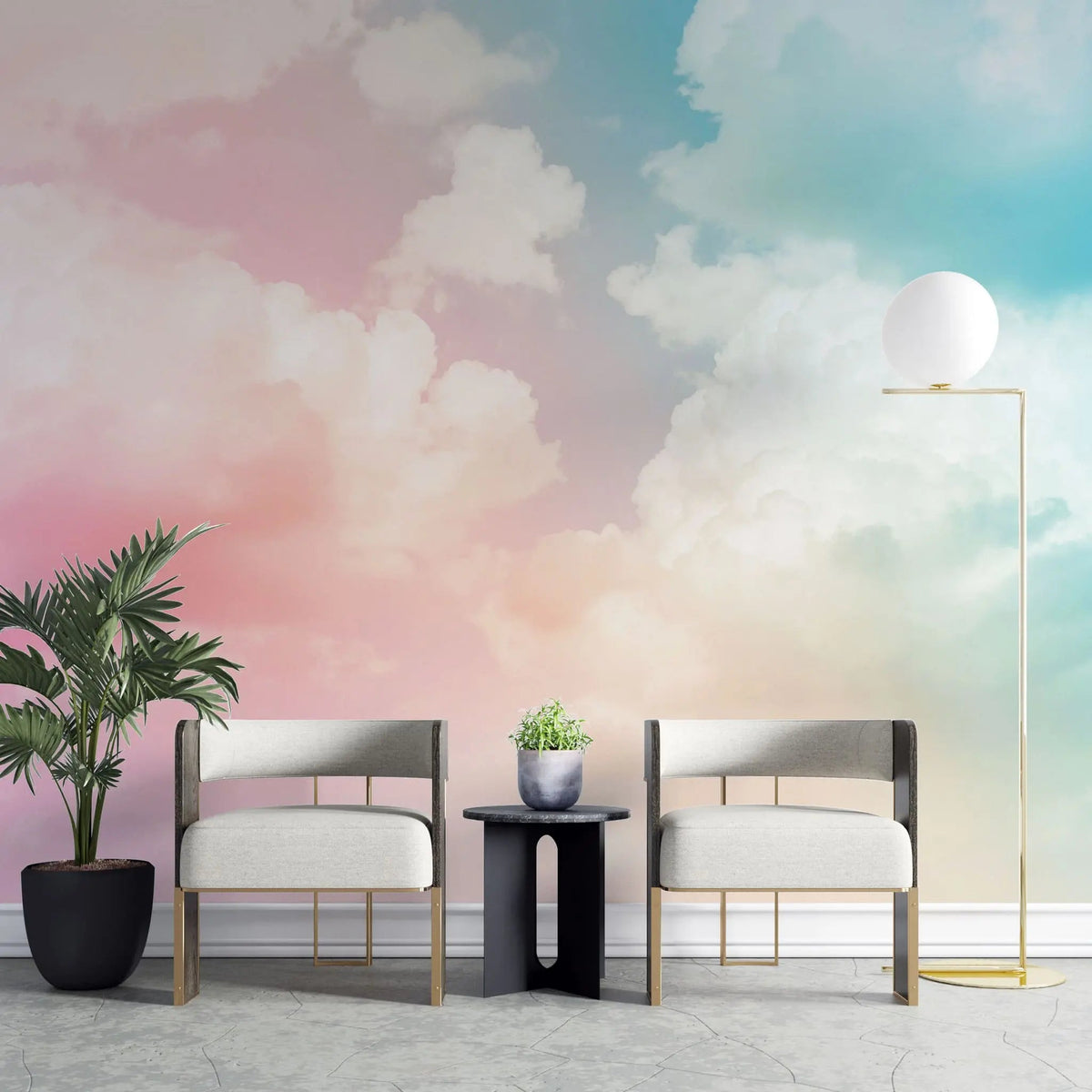 Tapet personalizat zen oriental cu nori visatori roz si albastri pink clouds