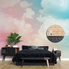 Tapet personalizat zen oriental cu nori visatori roz si albastri pink clouds