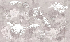 Tapet personalizat zen oriental cu flori albe pe un fundal bej inxhis serenity dark