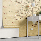Tapet personalizat zen oriental cu frunze pictate purtate de vant  acrylic leaves