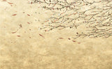 Tapet personalizat zen oriental cu frunze pictate purtate de vant  acrylic leaves