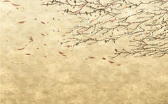 Tapet personalizat zen oriental cu frunze pictate purtate de vant  acrylic leaves