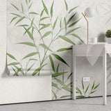 Fototapet personalizat zen oriental cu bamboo verde si umbre pe fundal deschis light bamboo