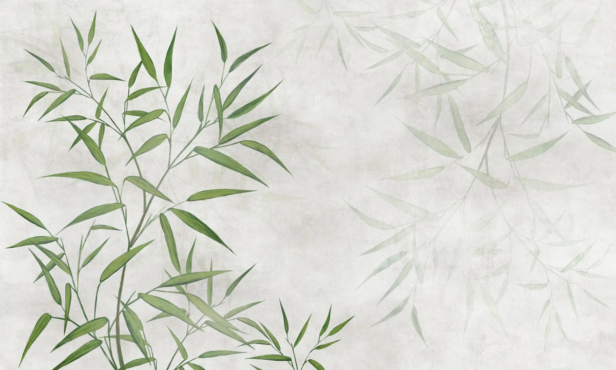Fototapet personalizat zen oriental cu bamboo verde si umbre pe fundal deschis light bamboo