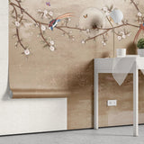 Tapet personalizat zen oriental cu crengi de cires inflorit si pasari colorate the cherry's song