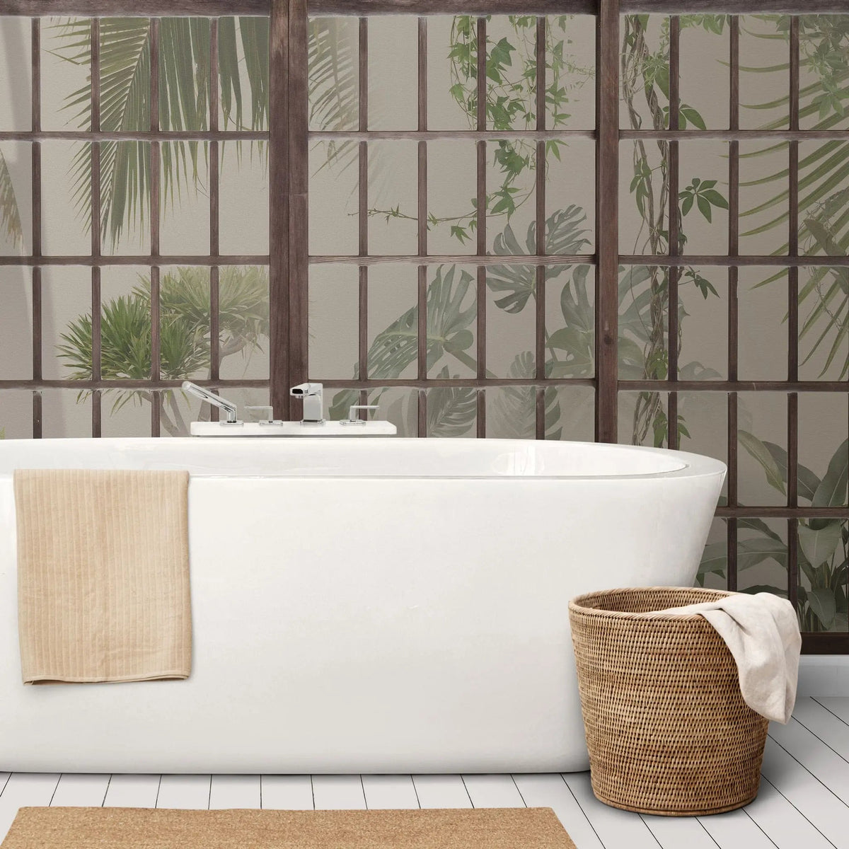 Tapet personalizat zen oriental cu usi soji in stil japonez cu panorama botanica botanic shoji
