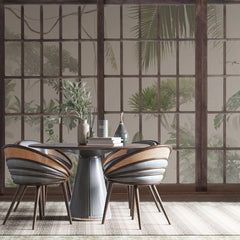 Tapet personalizat zen oriental cu usi soji in stil japonez cu panorama botanica botanic shoji