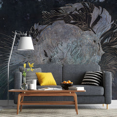 Tapet personalizat zen oriental cu model oriental cu lebede pe fundal inchis black swans