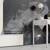 Tapet personalizat zen oriental cu model oriental cu lebede pe fundal inchis black swans